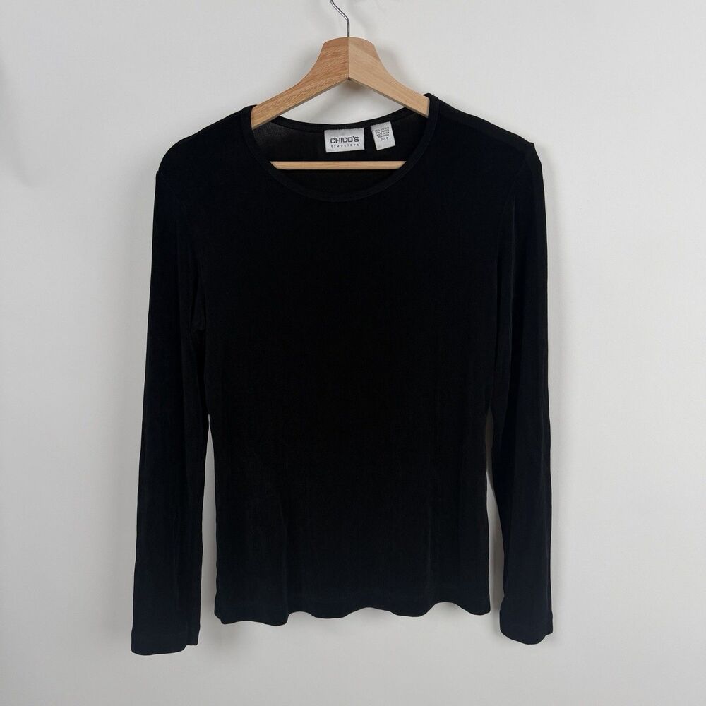 Vintage Chico's Travelers Top Size XSmall 0 Black Slinky Long Sleeve Stretch USA